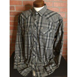 Rafter Men's Plaid Pearl Snap Western Shirt Cotton Flap Pocket Collared Gray XXL